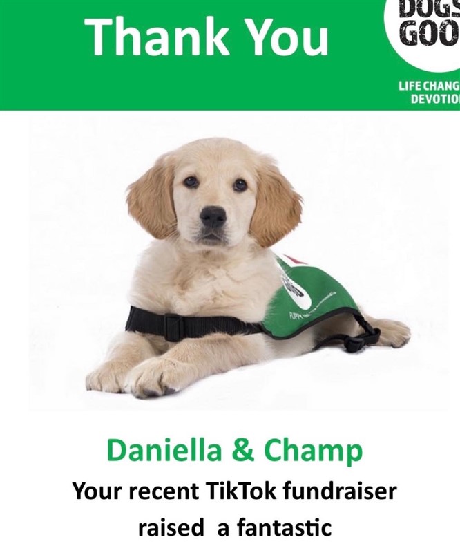 Miss Essex International, Daniella, held a TikTok fundraiser for Dogs For Good!